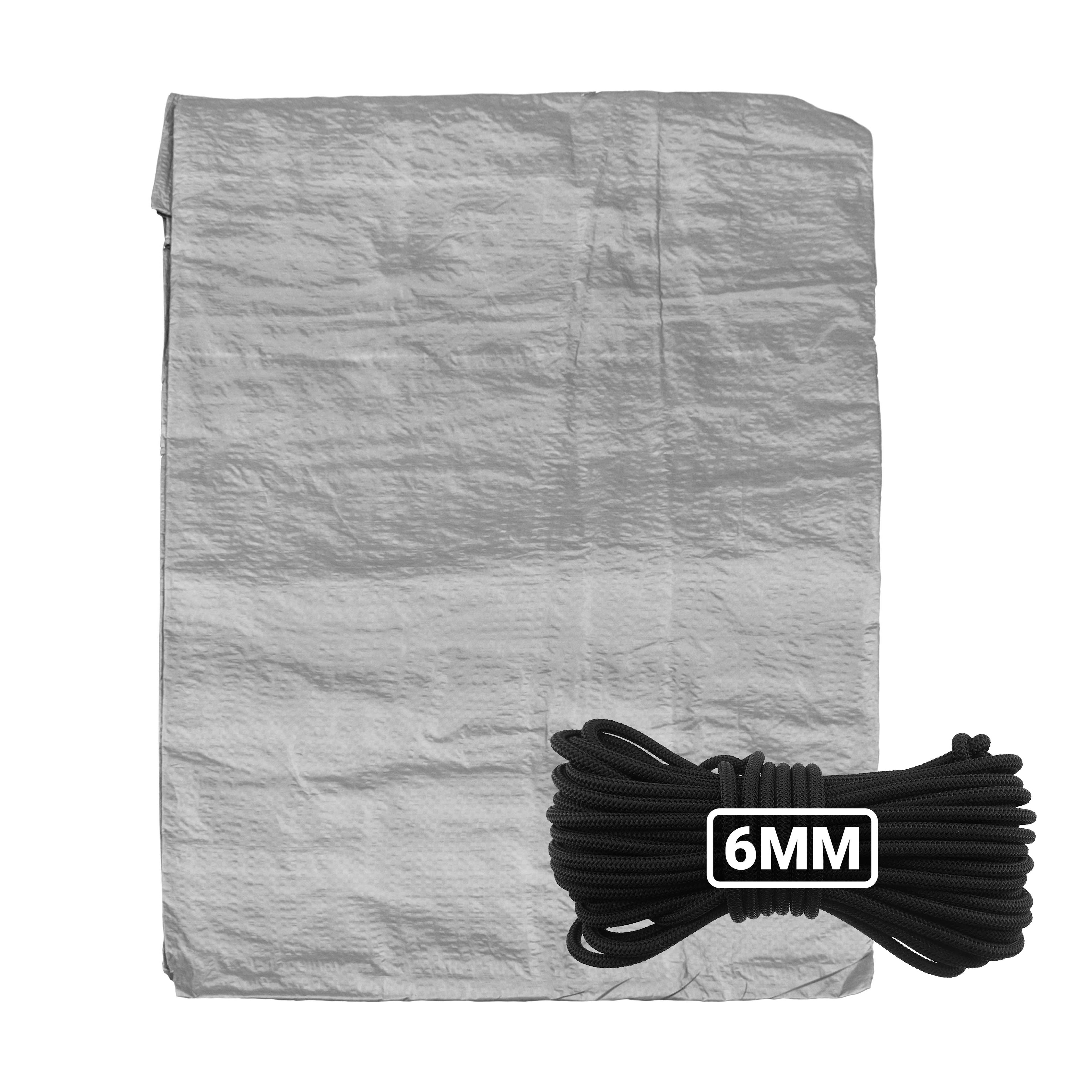Grey S-Grade Tarpaulin with 10 Metres of 6mm Bungee Rope for Reinforced Eyelets