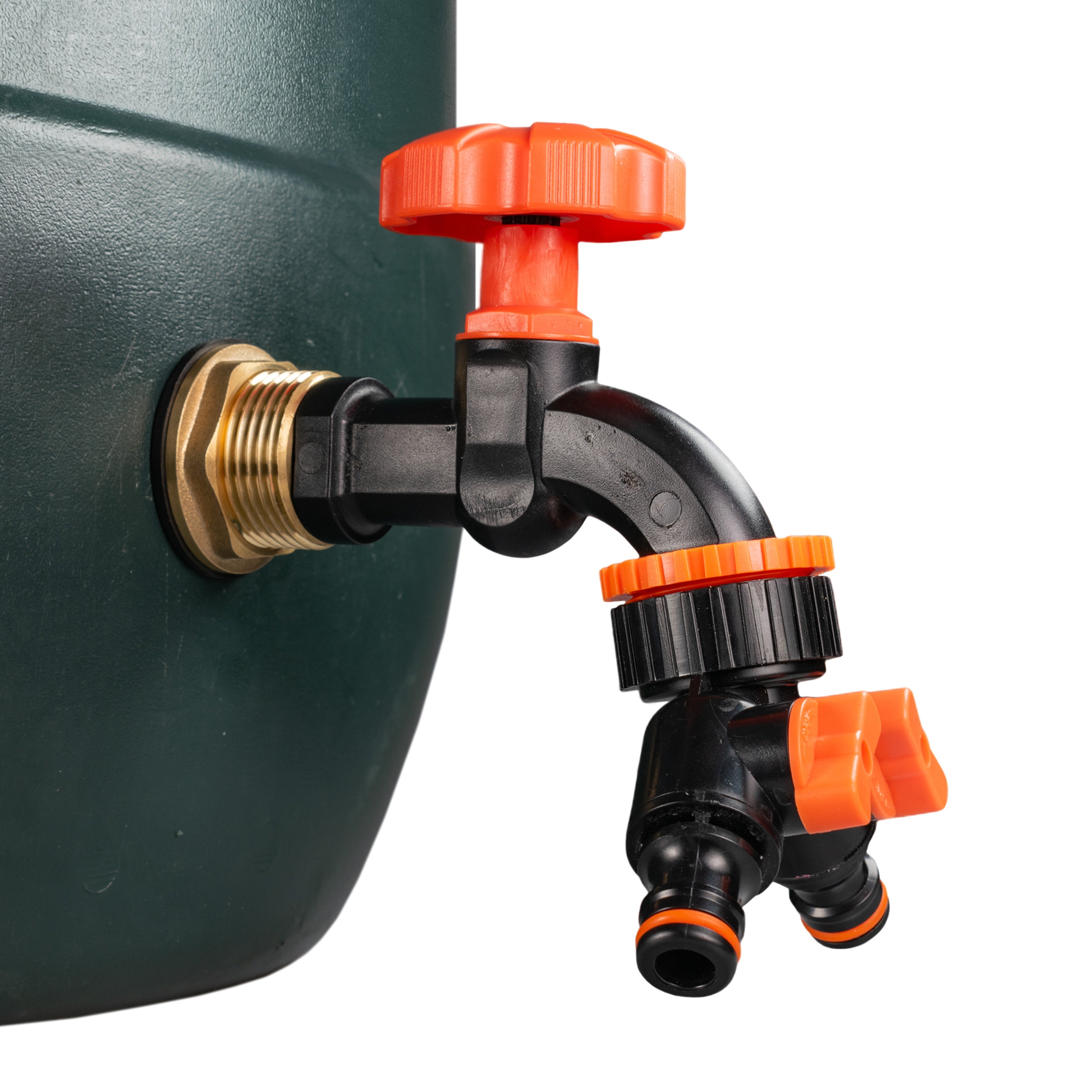 Water Butt Brass Kit 3/4in with Black Dial Tap + Two-Way Splitter Lawn Sprinkler