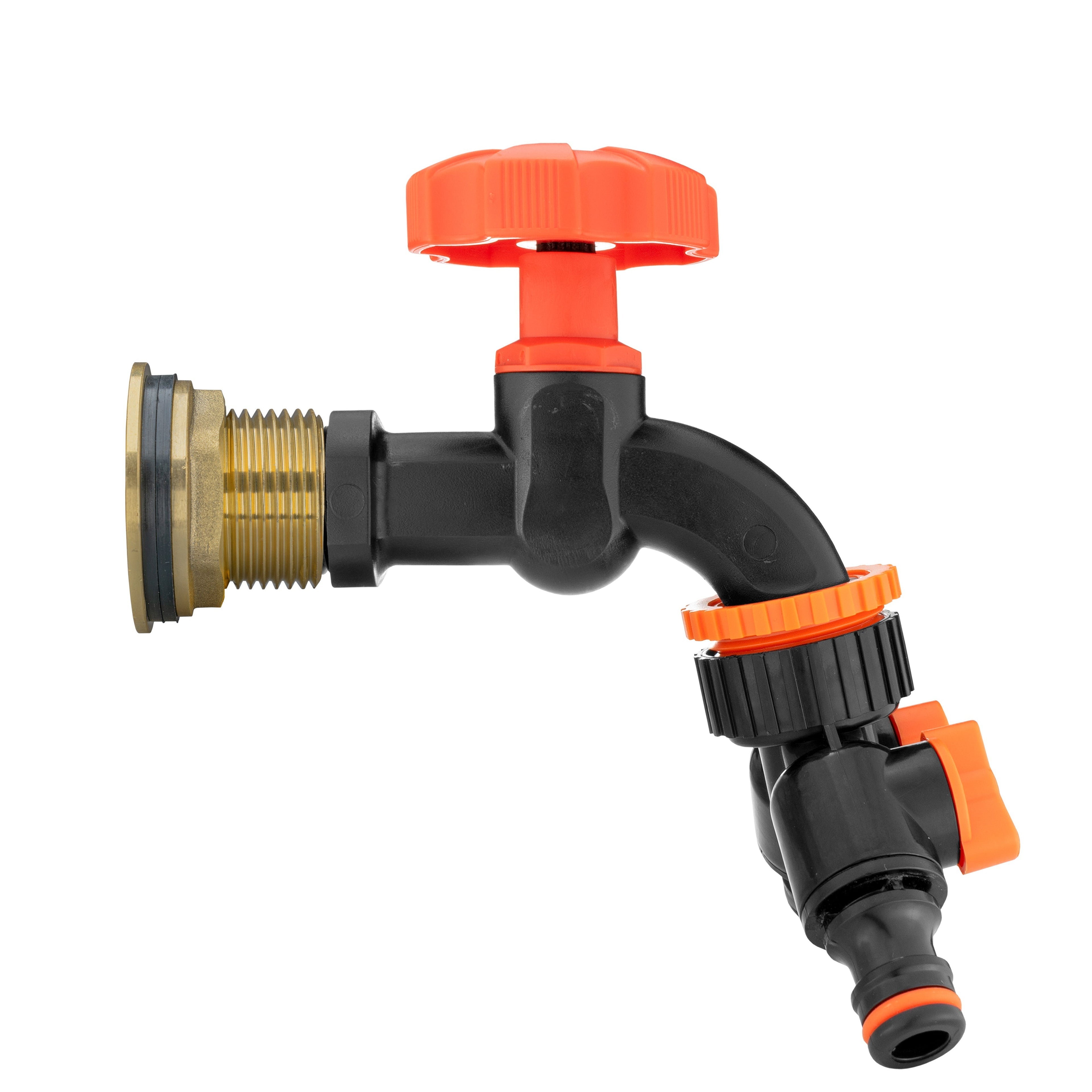 Water Butt Brass Kit 3/4in with Black Dial Tap + Two-Way Splitter Lawn Sprinkler