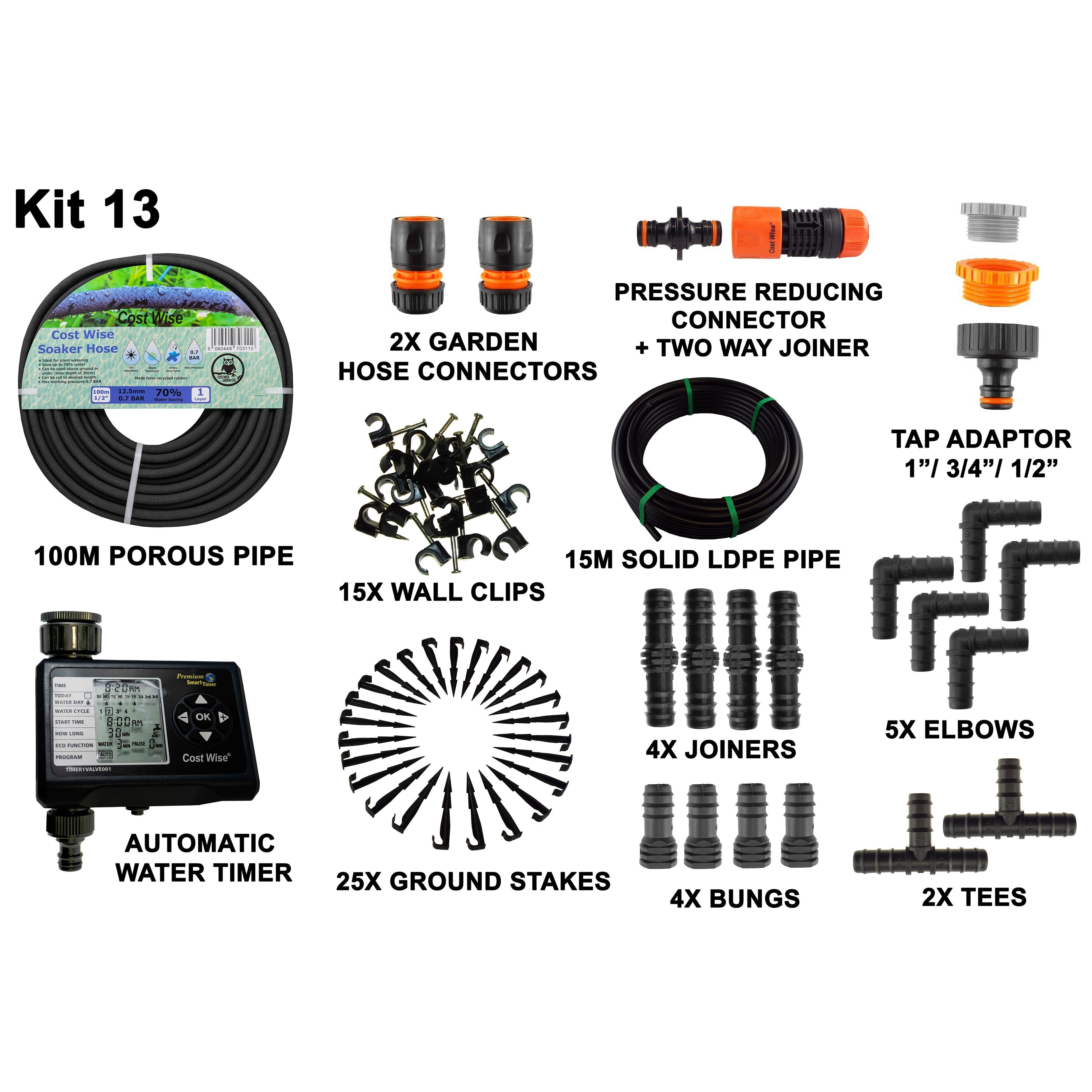 Porous Pipe Kit, POROUS-KIT13 Drip Irrigation Fitting Micro Watering System
